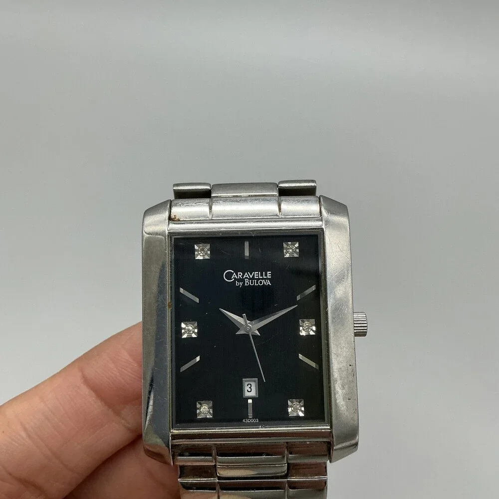 Caravelle By Bulova Mens Watch 33mm Black Dial Stainless Bracelet New Battery 6